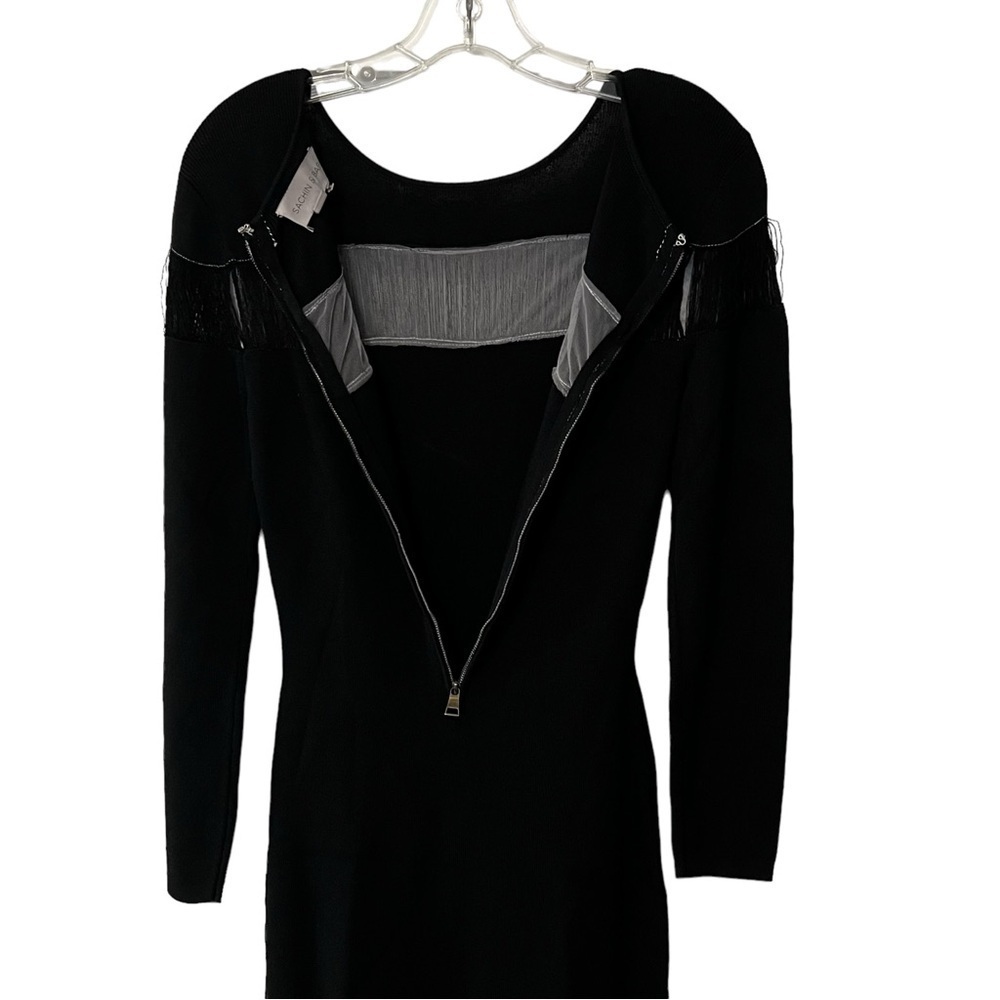 BLACK Sachin & Babi Seraphina Long Sleeve Fringe Knit Black Dress Gown S - Picture 8 of 16